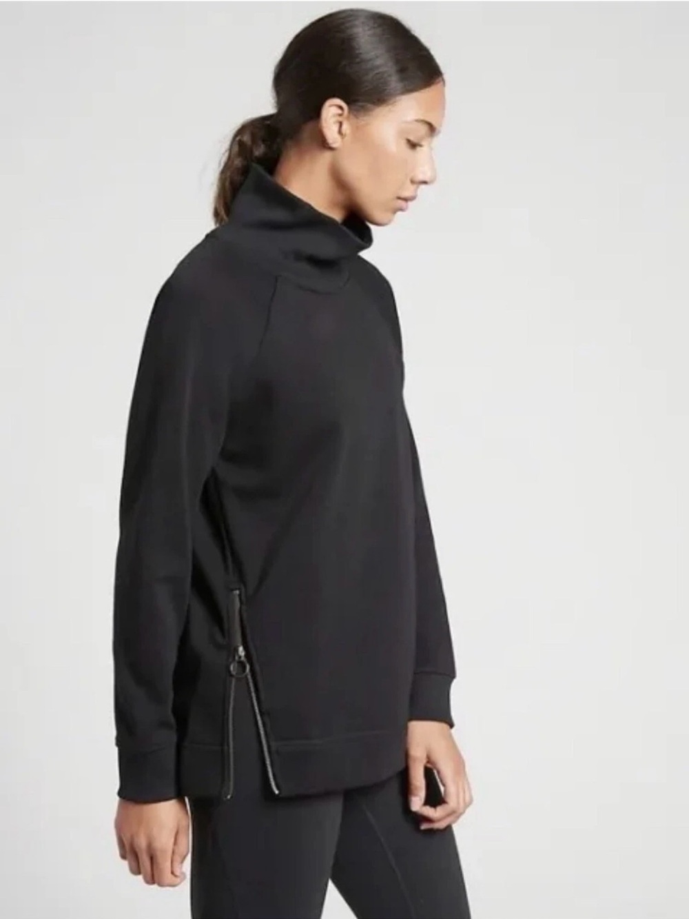 Athleta Pullover Women’s Black Cozy Karma Asym Sweatshirt Zip Stretch Sz Small